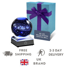 CUQOO 8cm 3D Solar System Crystal Ball Galaxy LED Night Light Glass Sphere Globe