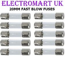 10 X 20MM FAST ACTING QUICK BLOW GLASS FUSE FUSES 500MA TO 10 AMP