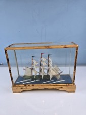 Vintage old wooden sail ship display box glass case wooden pedestal