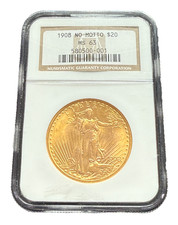 US 1908 Gold $20 20 Dollars NGC MS63 Double Eagle Saint Gaudens