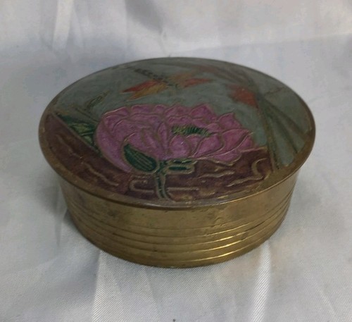 Vtg brass enamel trinket - brass,
