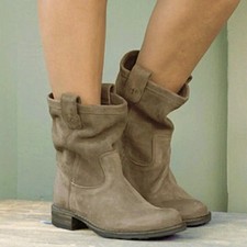 FIORENTINI + BAKER ENOLA Grey Ice Suede Pull On Biker Boots Size EU 37 UK 4