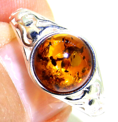 Silver amber ring baltic - silver,