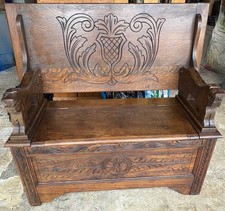 Monks Bench/Settle-Antique- Seat/Table/ Spacious Storage Box-Intricately Carved