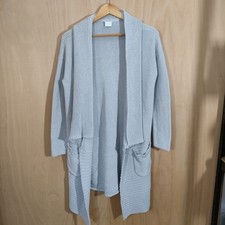 Poetry Shawl Collar Open Cardigan Chunky Knit Size UK 8/10 Cotton Grey