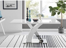 Rectangle Chrome Metal Modern Stylish High Gloss White 6 Seat Dining Table