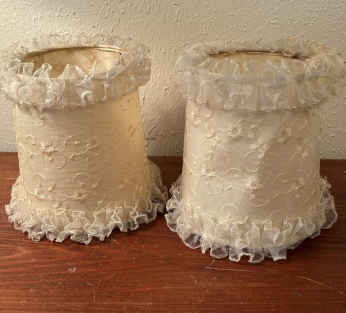 Pair vintage ivory embroidered - pair,
