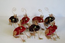 Vintage Frog King Ornament Set of 7 Beaded Filigree Crowns & Pearl Accents READ