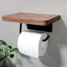 Toilet Paper Holder Natural Walnut Wooden Shelf Tissue Roll Hanger Wall-Mounted