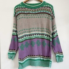 Vintage Nordic Style Jumper Icelandic Patterned Knitted Retro Colourful M
