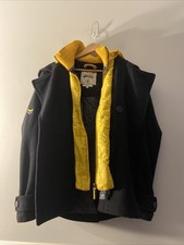 Superdry Coat Men’s Medium Peacoat Puffer Black Yellow Heavyweight Wool 