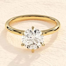Solitaire Engagement Ring  2 CT Round Cut VVS1 Diamond 14K Yellow Gold Finish