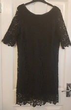 Lovely 'La Redoute' Black floral lace effect, lined, Straight Dress Size 16