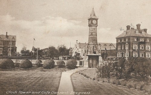 Skegness clock tower and cafe - clock,