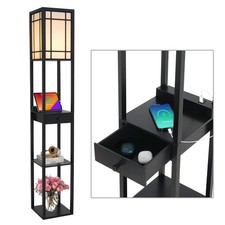 Wood Floor Lamp Modern Standing Light with Shelves USB Type C Charging Ports