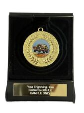 Rally Car Racing Award 50mm Gold Contour Medal in Box (A) Engraved Free
