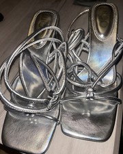 Silver Espadrilles. Size 6. 39. Ego. BNWOT. Heel 3.5 Inches.Dressy Strappy Shoes