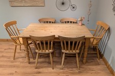 Solid Pine Farmhouse Dining Table and 6 Chairs Carvers