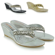 Womens Low Wedge Heel Toe Post