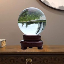 Clear Glass Ball Modern with Wooden Stand for Bedroom Shop Table Centerpiece