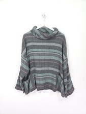 Sahara Shirt Large Grey  Blue Stripes Cowl Neck Top Relaxed Lagenlook Blouse