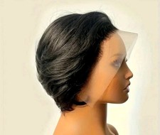  Virgin Human Hair Short Bob Curly Wave Bob. Black.13x4frontal