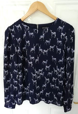 Sugarhill Boutique 10 Navy Blue White Deer Stag Print Shirt Blouse Top Lined