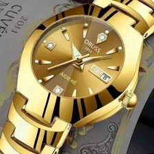 Ladies Luxury Wristwatch Gold Stainless Steel Elegant Quartz Watch Boxed UK