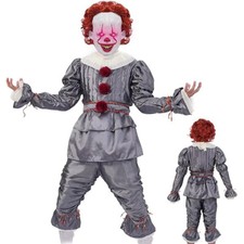 Halloween Joker Pennywise Costume Mask Men Kid Clown Cosplay Fancy Dress Outfit