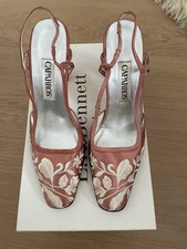 Beautiful Peach Coloured Satin Sling back Shoes. Never Worn, Size 5