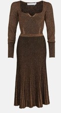 WAREHOUSE SIZE L  BNWT £89 METALLIC KNIT DRESS WITH PLEATED SKIRT