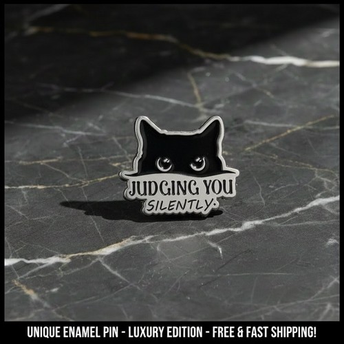Black cat enamel - cat, brooch