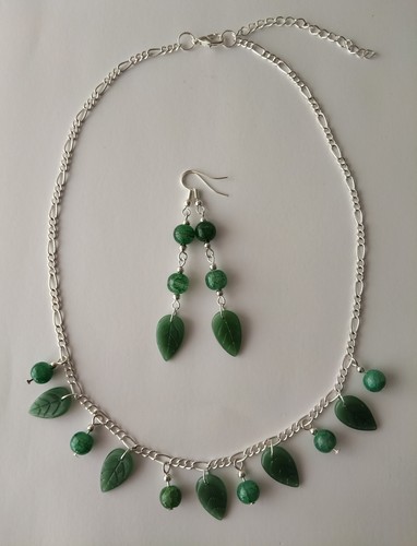 Green leaf beaded jewellery - green,