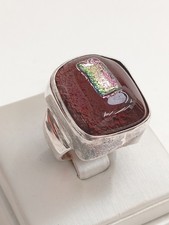 925 Sterling Silver  Chunky Dichroic Glass Ring Size T Stamped 925 20.58g