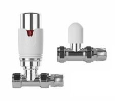 Straight Thermostatic Radiator Valves Chrome White 15mm Pack Drayton TRV4 Style