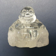 Hand Carved Rock Crystal - Laughing Buddha Statue - Healing Quartz - 45mm