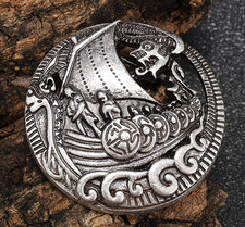 Viking ship round brooch - viking, pin
