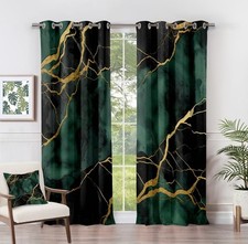 Marble Luxury Blackout Curtains - Green & Gold Eyelet, 46' x 72' x2 Panels