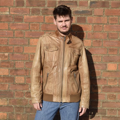 Tan leather vintage jacket - leather, by