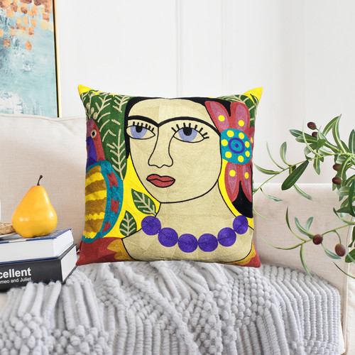 Frida embroidery cushion cover - embroidery,