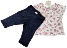 NEXT Baby Girls Short Sleeve White Floral Top & Navy Leggings 2 Piece Set