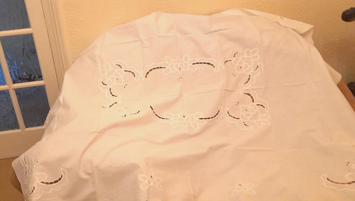 White linen tablecloth with - white,