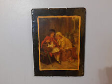 Vintage Wall Hanging Stone Tablet Medieval Art Picture Girls & Rabbits Pears