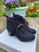 Marco Tozzi 25107 Navy Faux Nubuck Lace Up 6cm Stack Style Heeled Boot UK4/37EUR