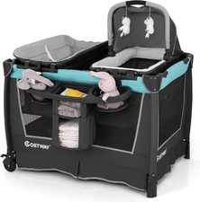 4in1 Travel Cot Baby Bedside Foldable Crib Bassinet Portable Playard Mint Green