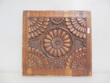 Antique Carved Wooden Panel Plaque Old Wood Flowers Nouveau Vintage Oak 14"x13"