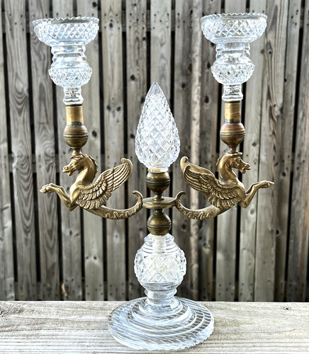 Vintage crystal brass figural - crystal,