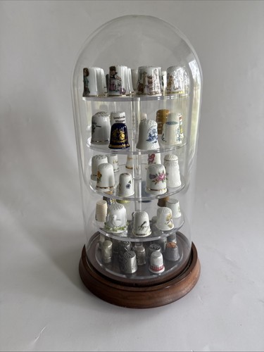 Vtg thimble glass display - glass, case