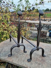 Antique Blacksmith Forged Arts & Crafts Fire Dogs Display Collector Home Loft 