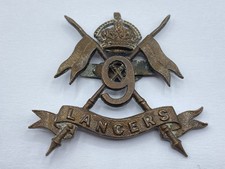 WW1 British 9th Lancers Officers Service Dress Cap Badge